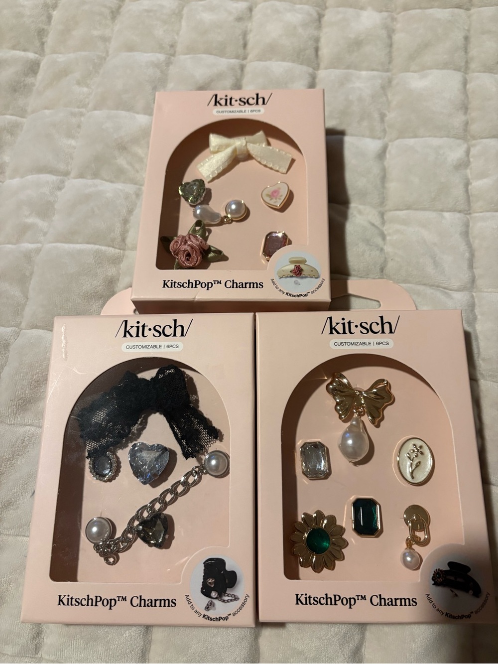 Kitsch' Charm Set Trio - Pink, Cream, Black & Gold Accents